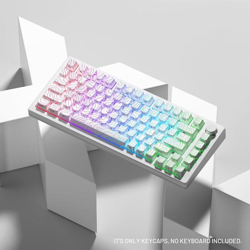 HITIME XVX Shine Through Keycaps with IMD Tech, Custom Keycaps 60 75 100 Percent, White Key Cap Set OEM Profile,118 Keys Side Printed for Mechanical Keyboard, Topographic - Image 2